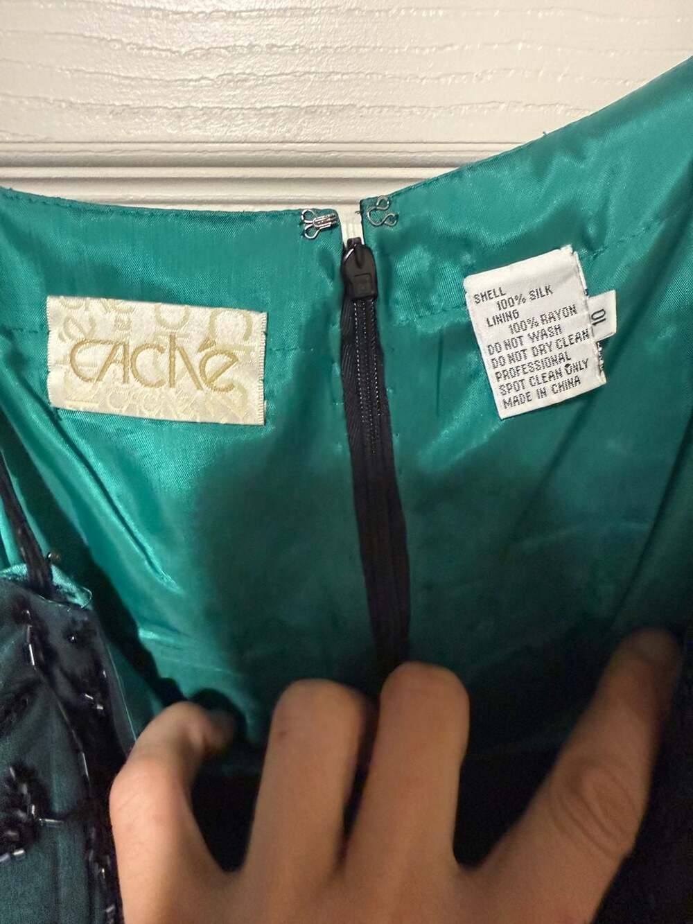 Cache Women's Green Beaded Silk Floral Evening Gown Size 10 - Picture 3 of 9